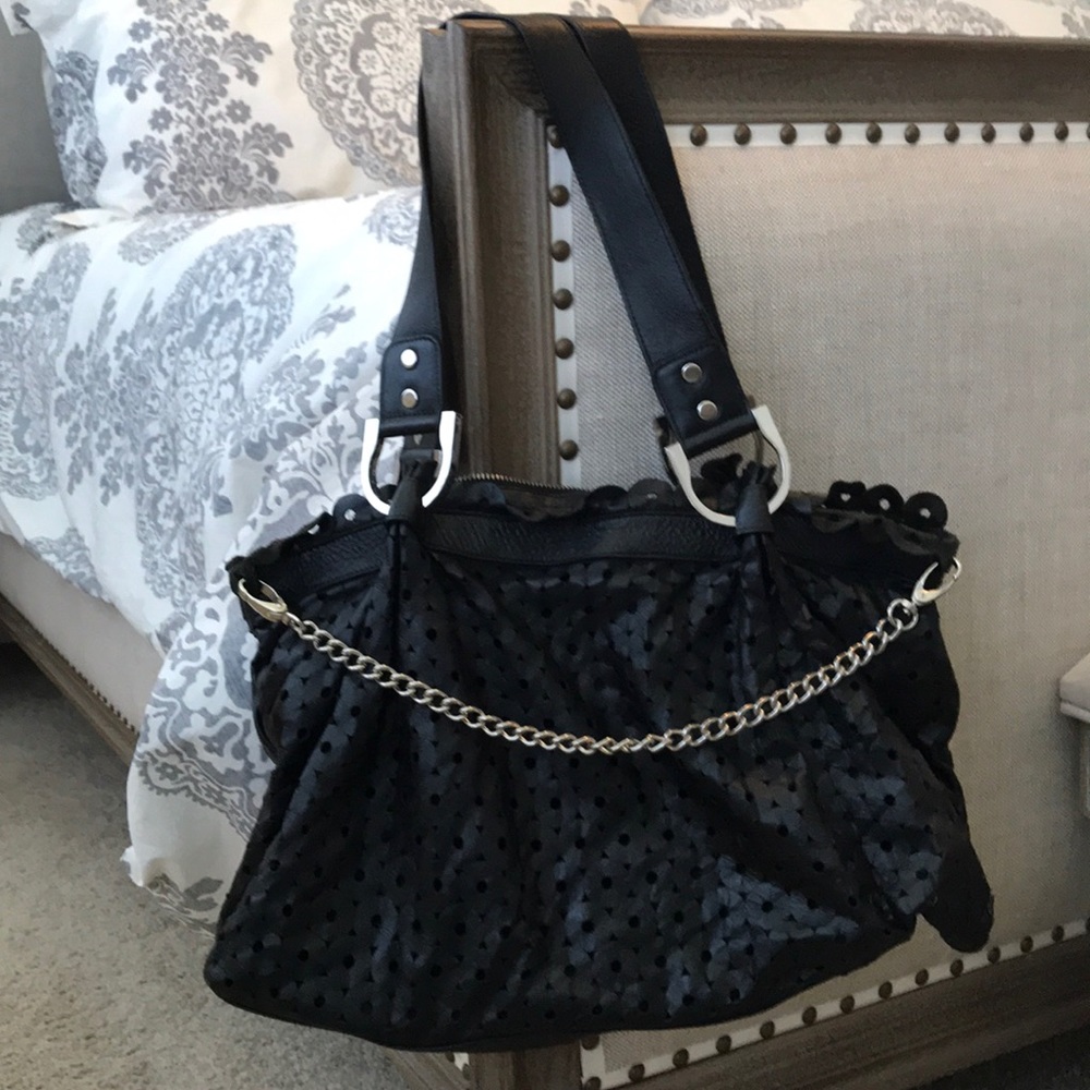 Black leather handbag